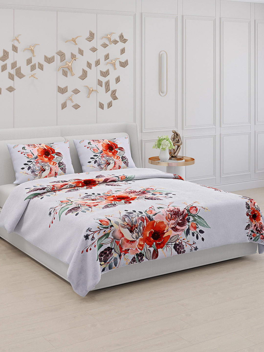 110 GSM Polyester Double Bed Bedsheet with 2 Pillow Covers