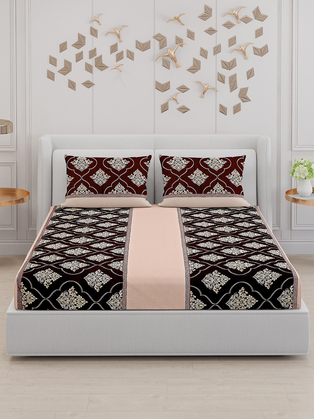 110 GSM Polyester Double Bed Bedsheet with 2 Pillow Covers - Updated - Updated - Updated