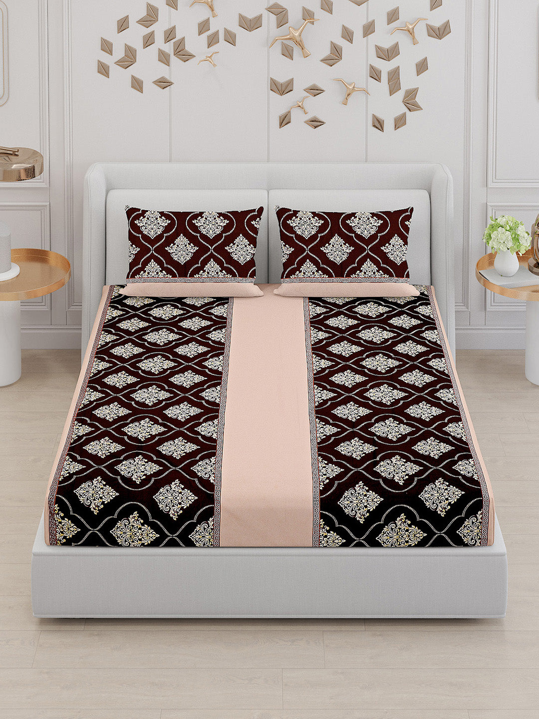 110 GSM Polyester Double Bed Bedsheet with 2 Pillow Covers - Updated - Updated - Updated