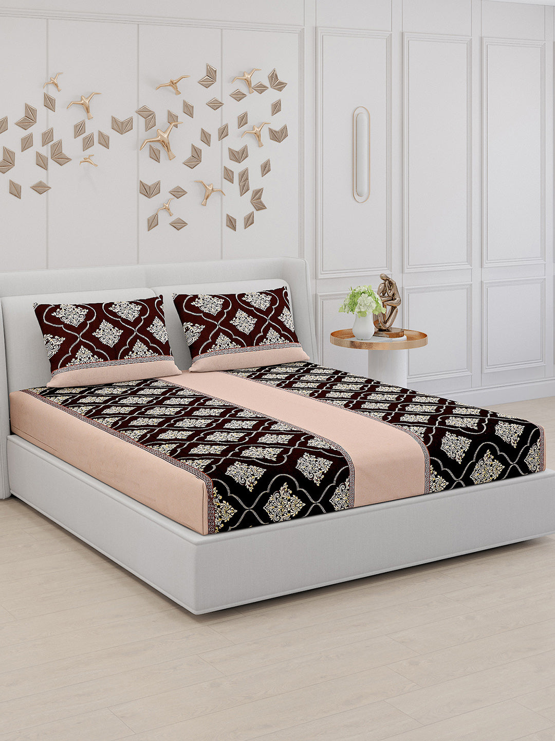 110 GSM Polyester Double Bed Bedsheet with 2 Pillow Covers - Updated - Updated - Updated