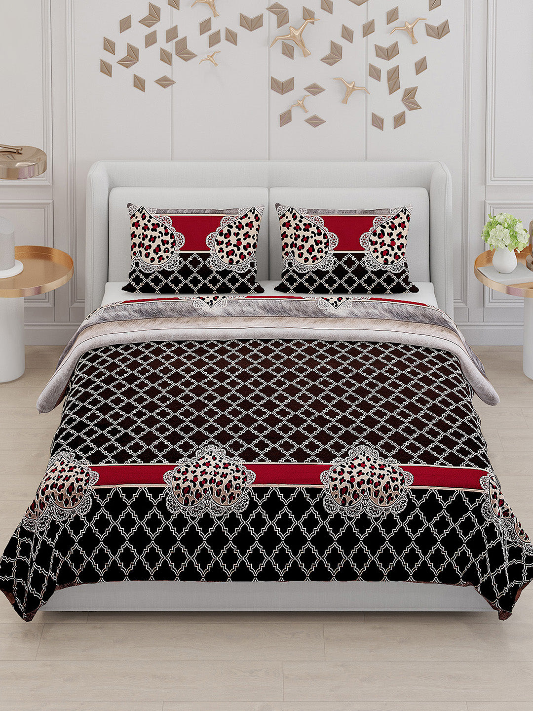 110 GSM Polyester Double Bed Bedsheet with 2 Pillow Covers - Updated - Updated - Updated