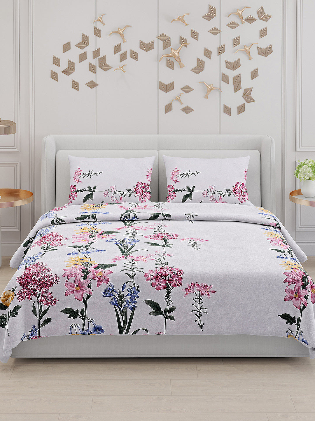 110 GSM Polyester Double Bed Bedsheet with 2 Pillow Covers - Updated - Updated - Updated