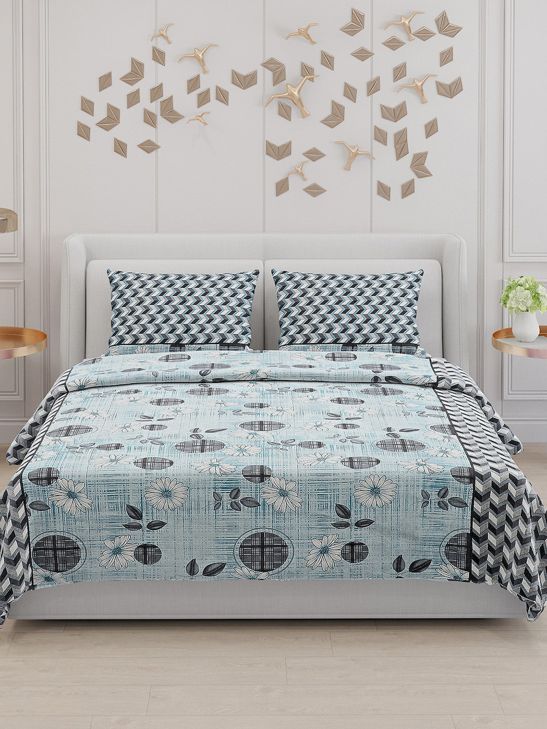 104 TC Cotton Double Bed Bedsheet with 2 Pillow Covers - Updated - Updated - Updated