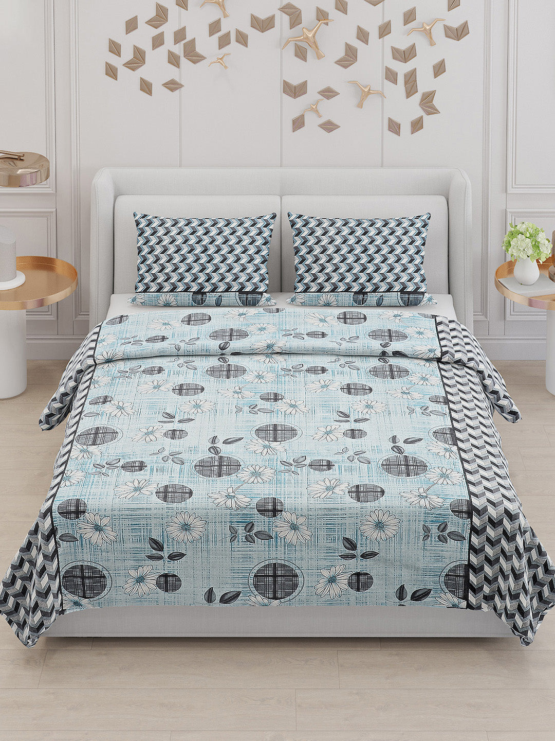 104 TC Cotton Double Bed Bedsheet with 2 Pillow Covers - Updated - Updated - Updated