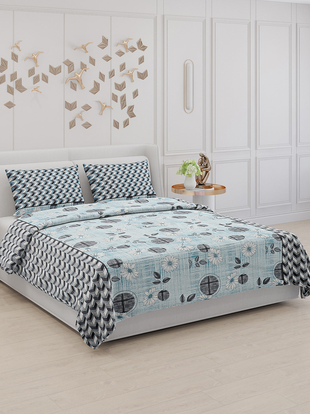 104 TC Cotton Double Bed Bedsheet with 2 Pillow Covers