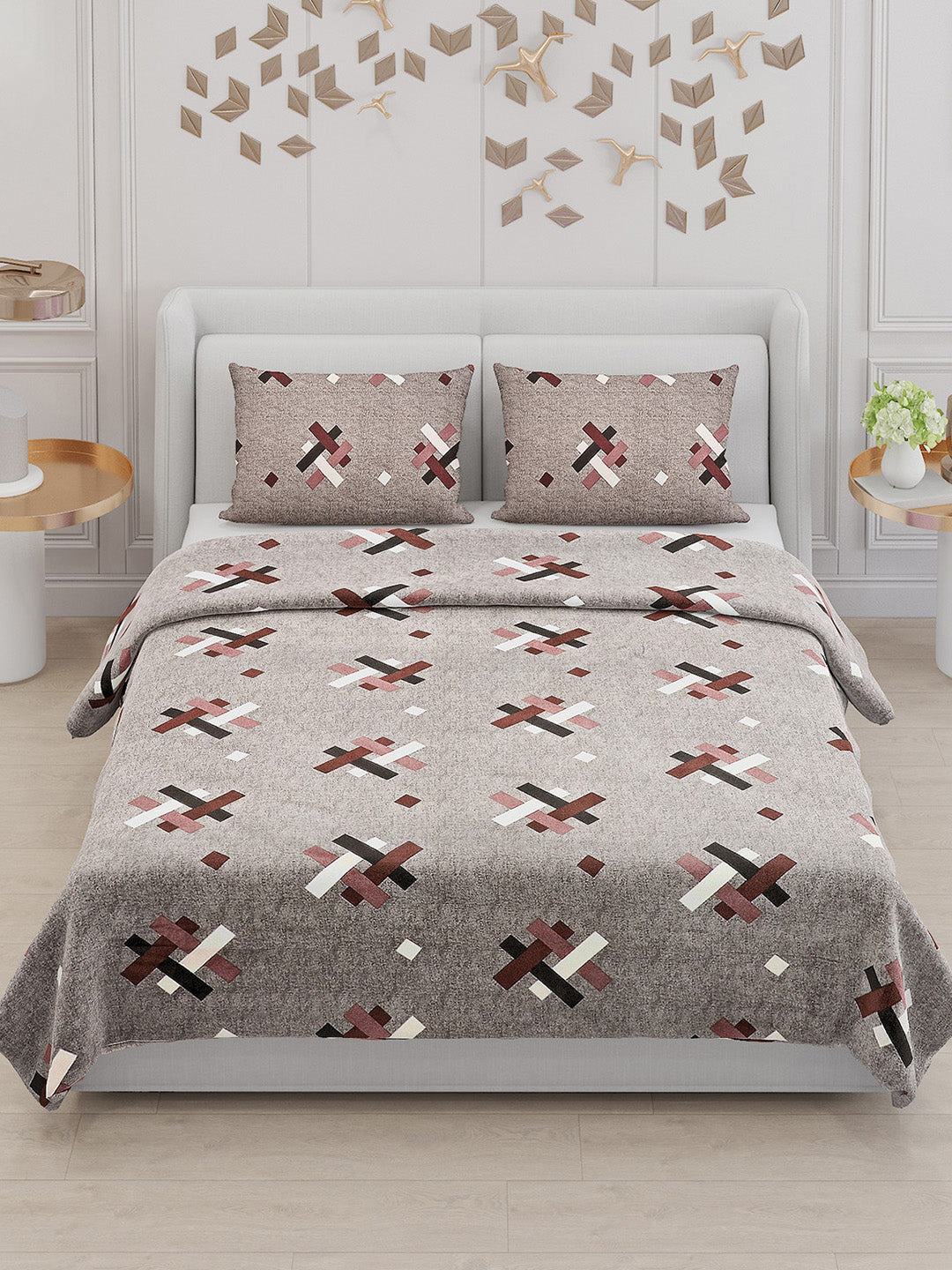 104 TC Cotton Double Bed Bedsheet with 2 Pillow Covers - Updated - Updated - Updated