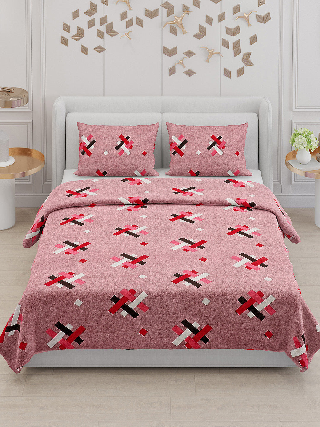 104 TC Cotton Double Bed Bedsheet with 2 Pillow Covers - Updated - Updated - Updated