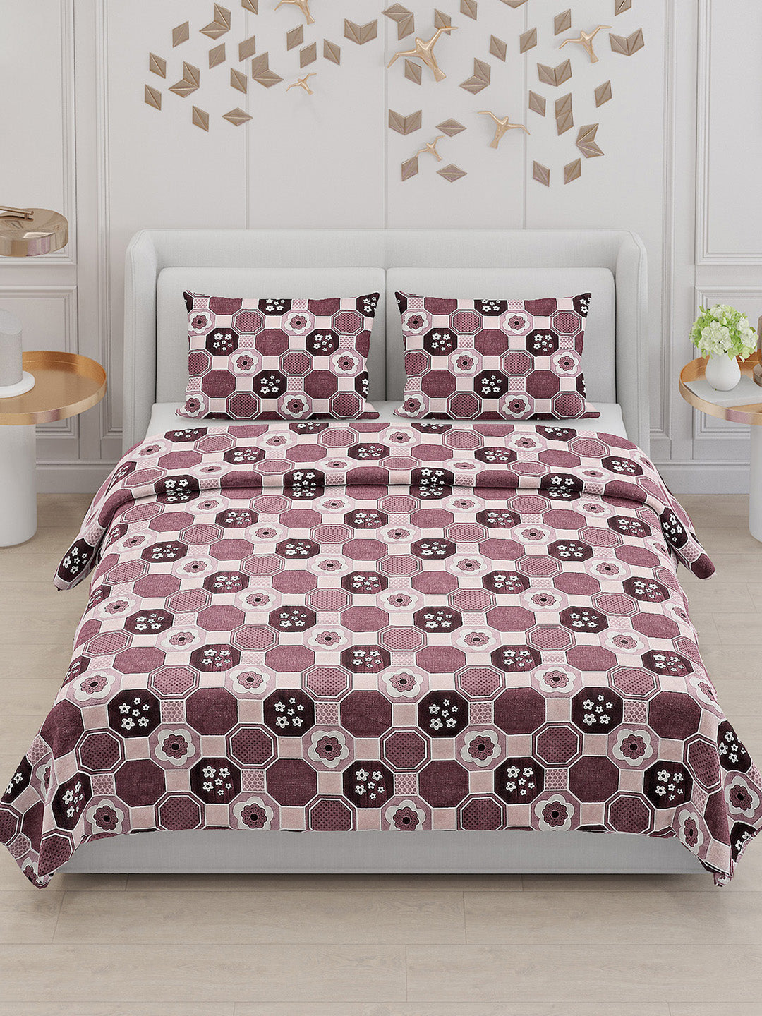 104 TC Cotton Double Bed Bedsheet with 2 Pillow Covers - Updated - Updated - Updated