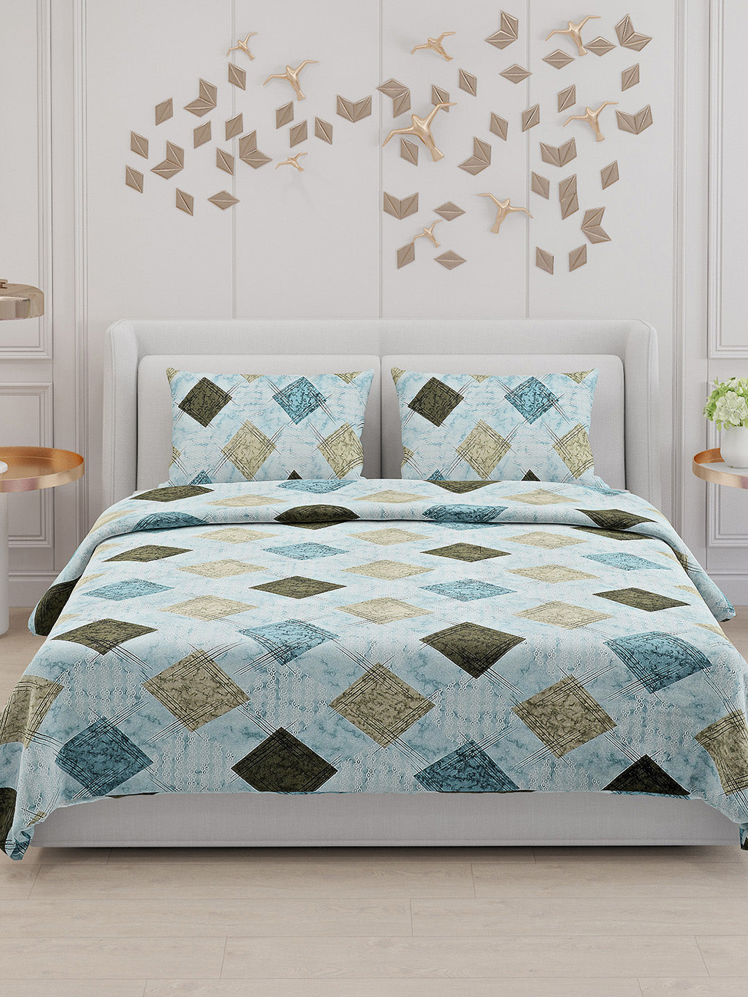 104 TC Cotton Double Bed Bedsheet with 2 Pillow Covers - Updated - Updated