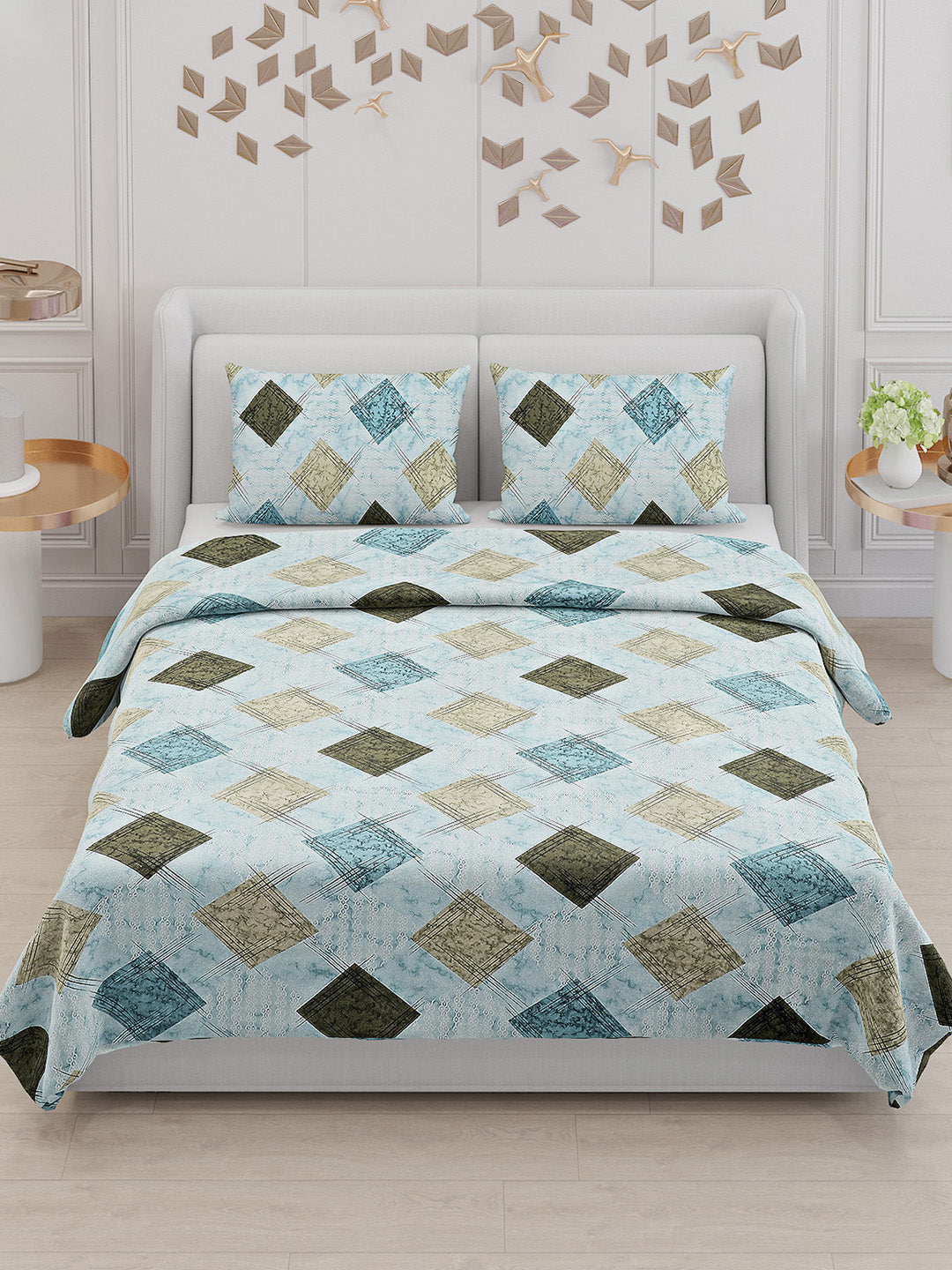 104 TC Cotton Double Bed Bedsheet with 2 Pillow Covers - Updated - Updated