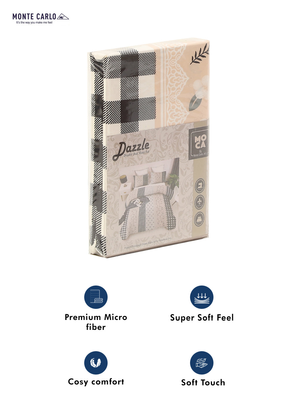 MOCA by Monte Carlo 120 GSM Microfibre Double Bedsheet with 2 Pillow Covers