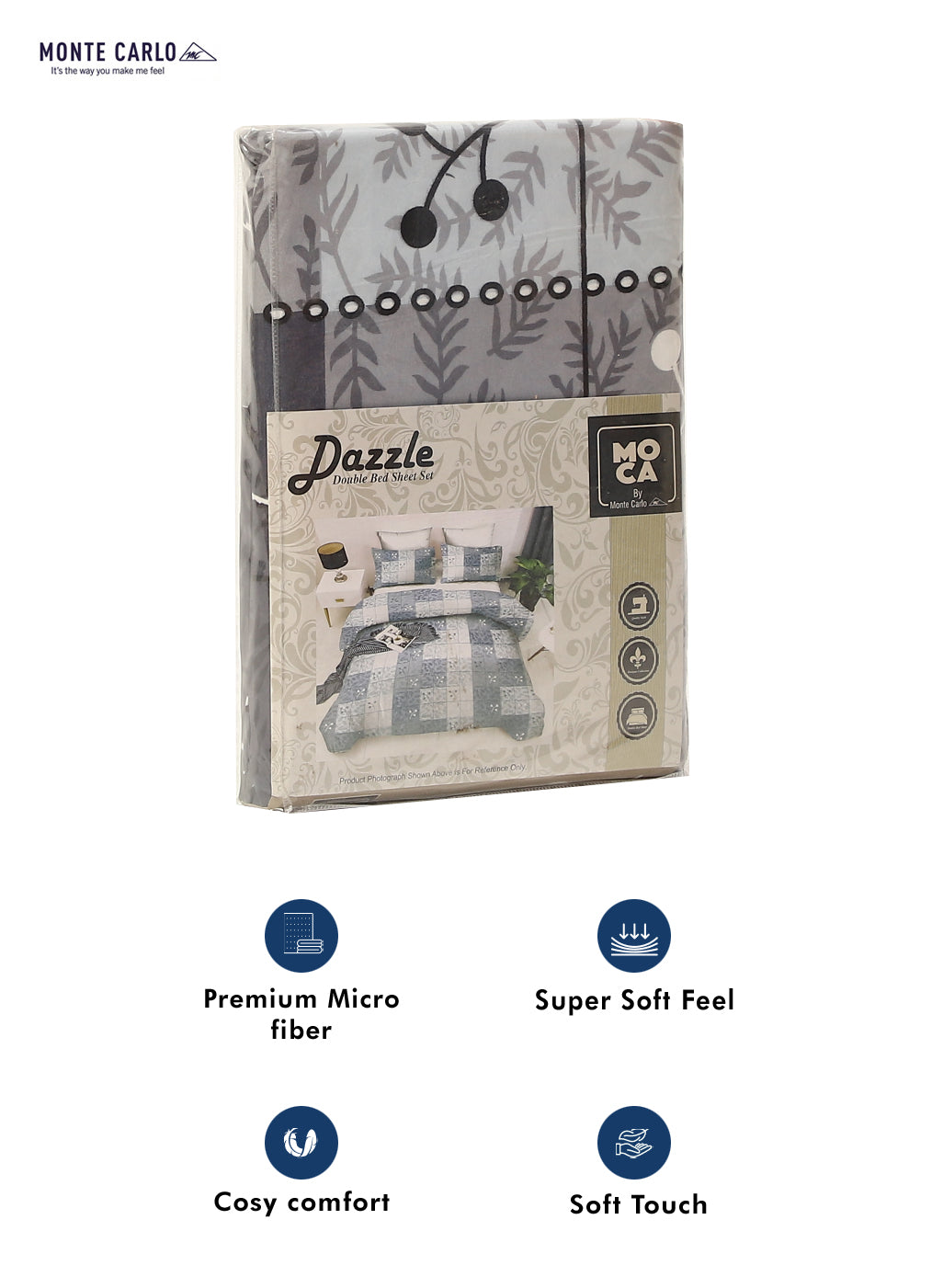 MOCA by Monte Carlo 120 GSM Microfibre Double Bedsheet with 2 Pillow Covers