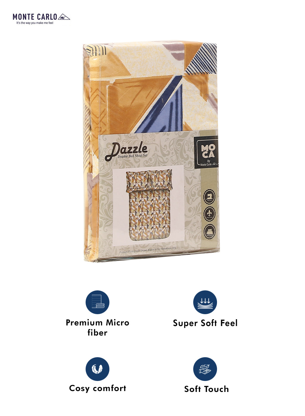 MOCA by Monte Carlo 120 GSM Microfibre Double Bedsheet with 2 Pillow Covers