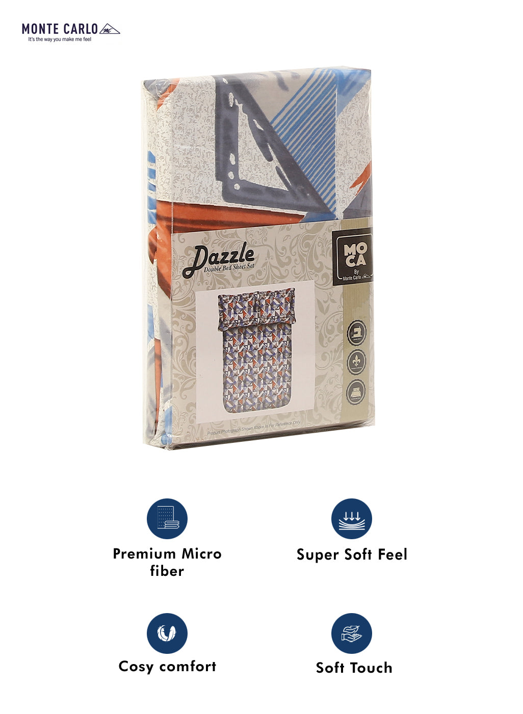 MOCA by Monte Carlo 120 GSM Microfibre Double Bedsheet with 2 Pillow Covers