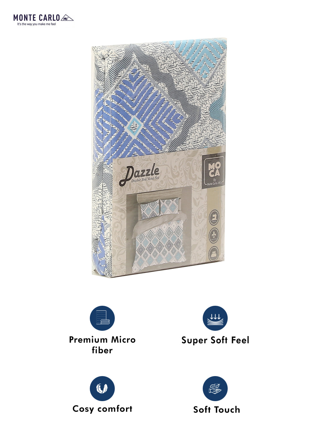 MOCA by Monte Carlo 120 GSM Microfibre Double Bedsheet with 2 Pillow Covers