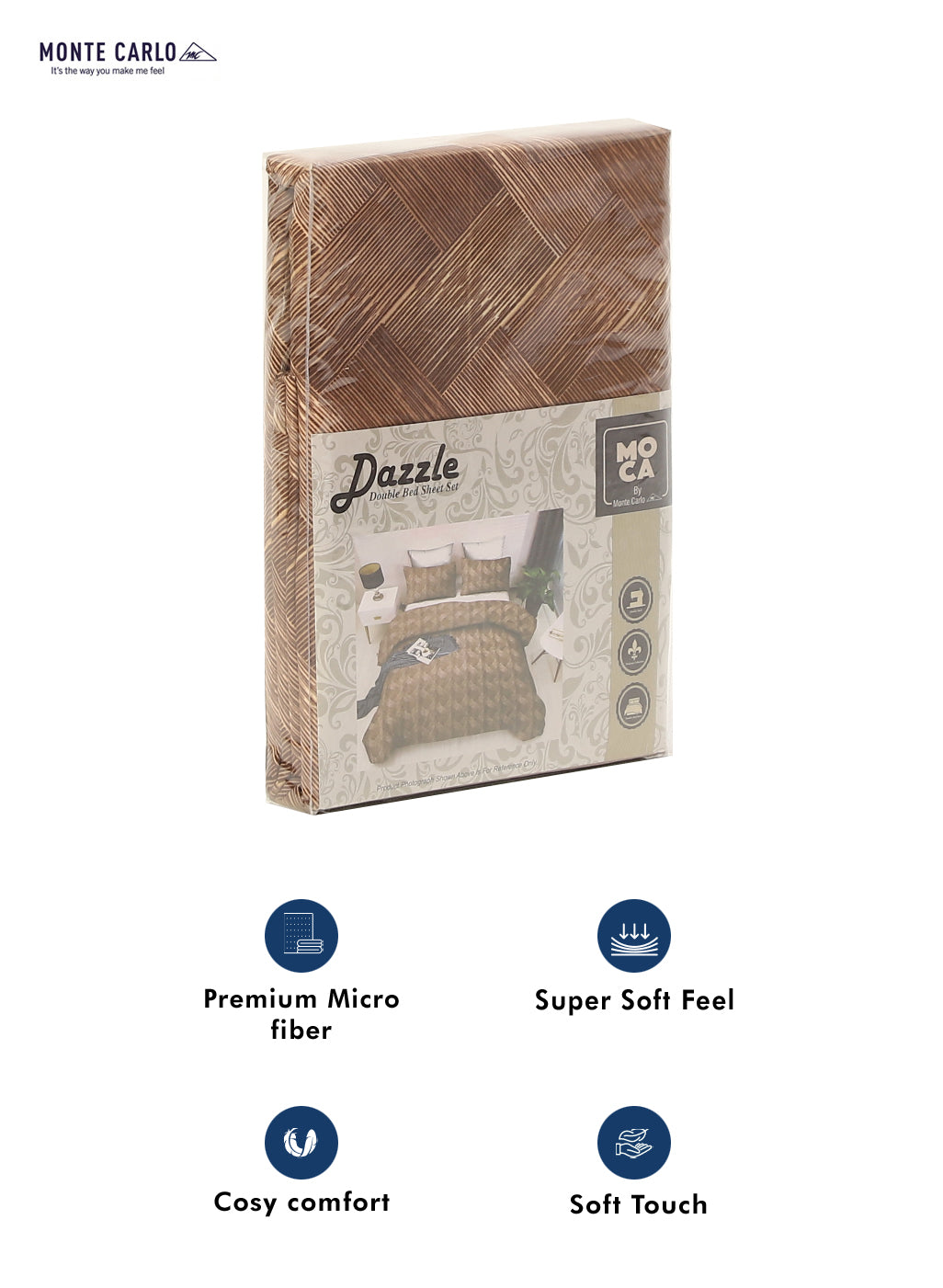 MOCA by Monte Carlo 120 GSM Microfibre Double Bedsheet with 2 Pillow Covers