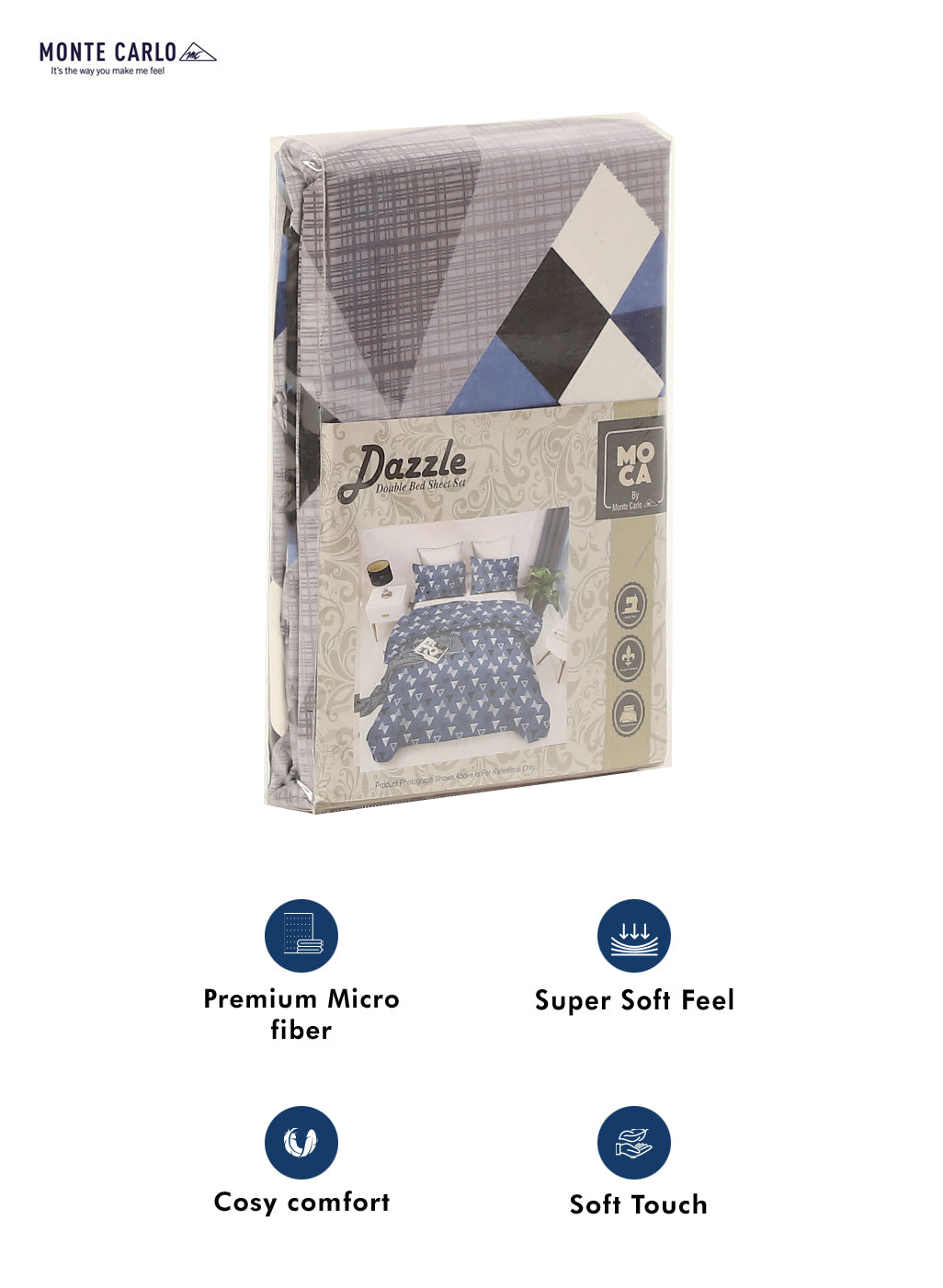 MOCA by Monte Carlo 120 GSM Microfibre Double Bedsheet with 2 Pillow Covers