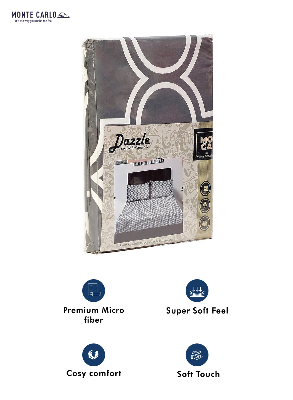 MOCA by Monte Carlo 120 GSM Microfibre Double Bedsheet with 2 Pillow Covers