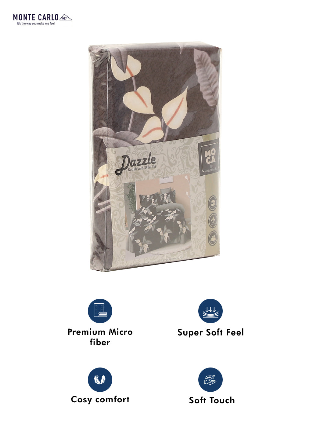 MOCA by Monte Carlo 120 GSM Microfibre Double Bedsheet with 2 Pillow Covers