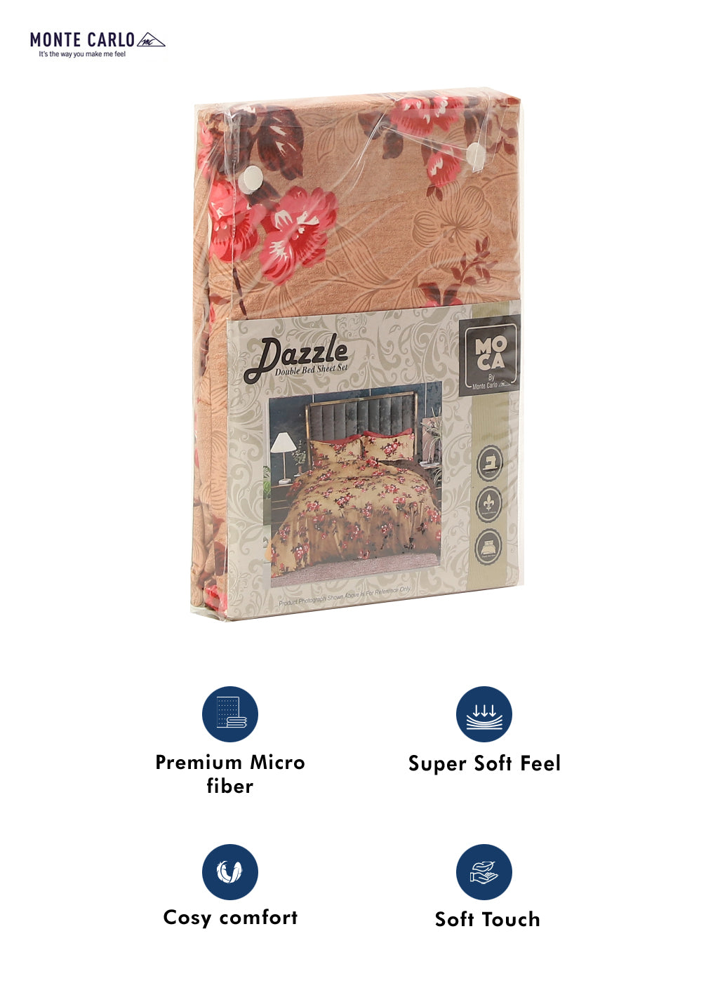 MOCA by Monte Carlo 120 GSM Microfibre Double Bedsheet with 2 Pillow Covers