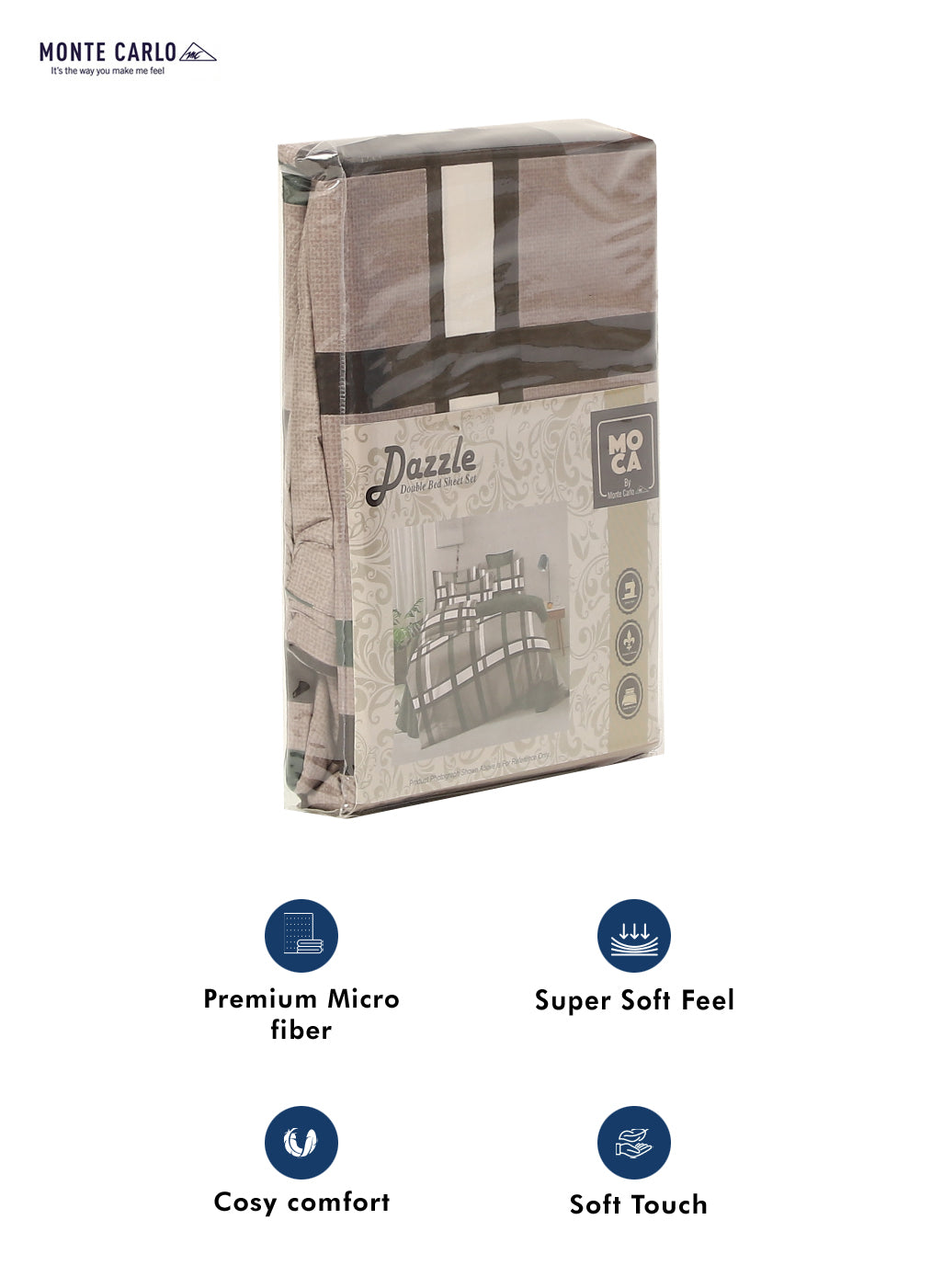 MOCA by Monte Carlo 120 GSM Microfibre Double Bedsheet with 2 Pillow Covers