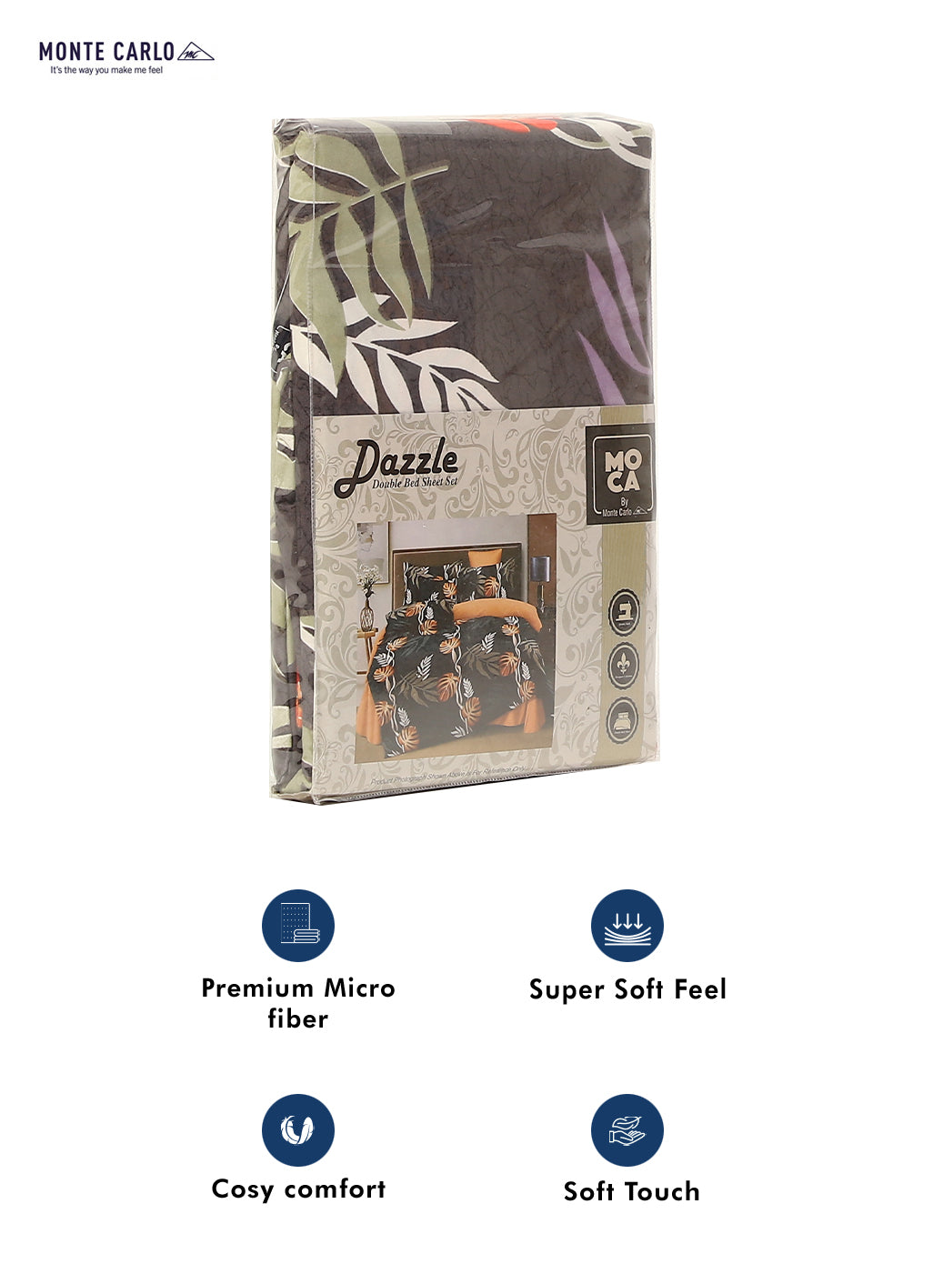 MOCA by Monte Carlo 120 GSM Microfibre Double Bedsheet with 2 Pillow Covers