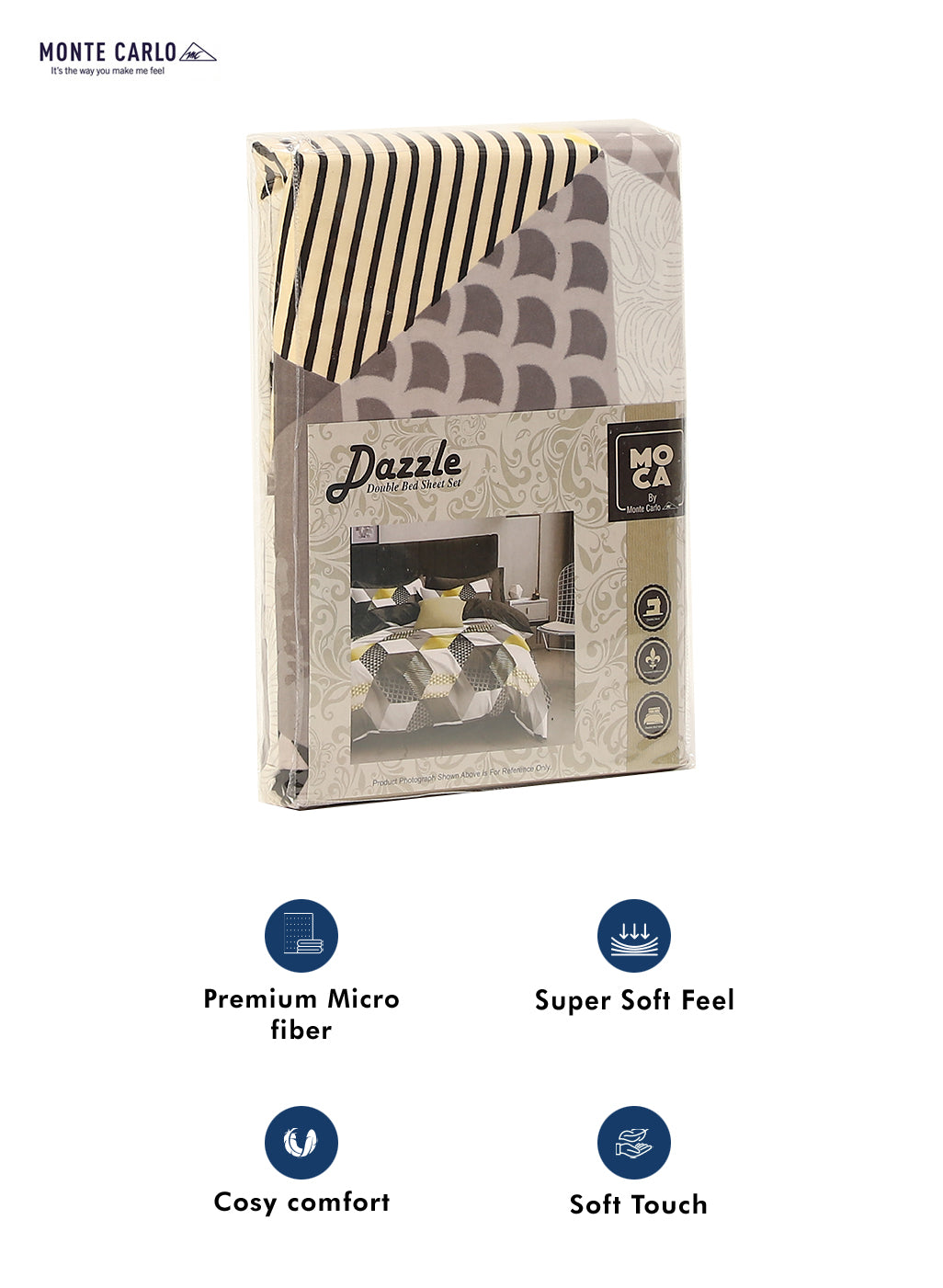 MOCA by Monte Carlo 120 GSM Microfibre Double Bedsheet with 2 Pillow Covers