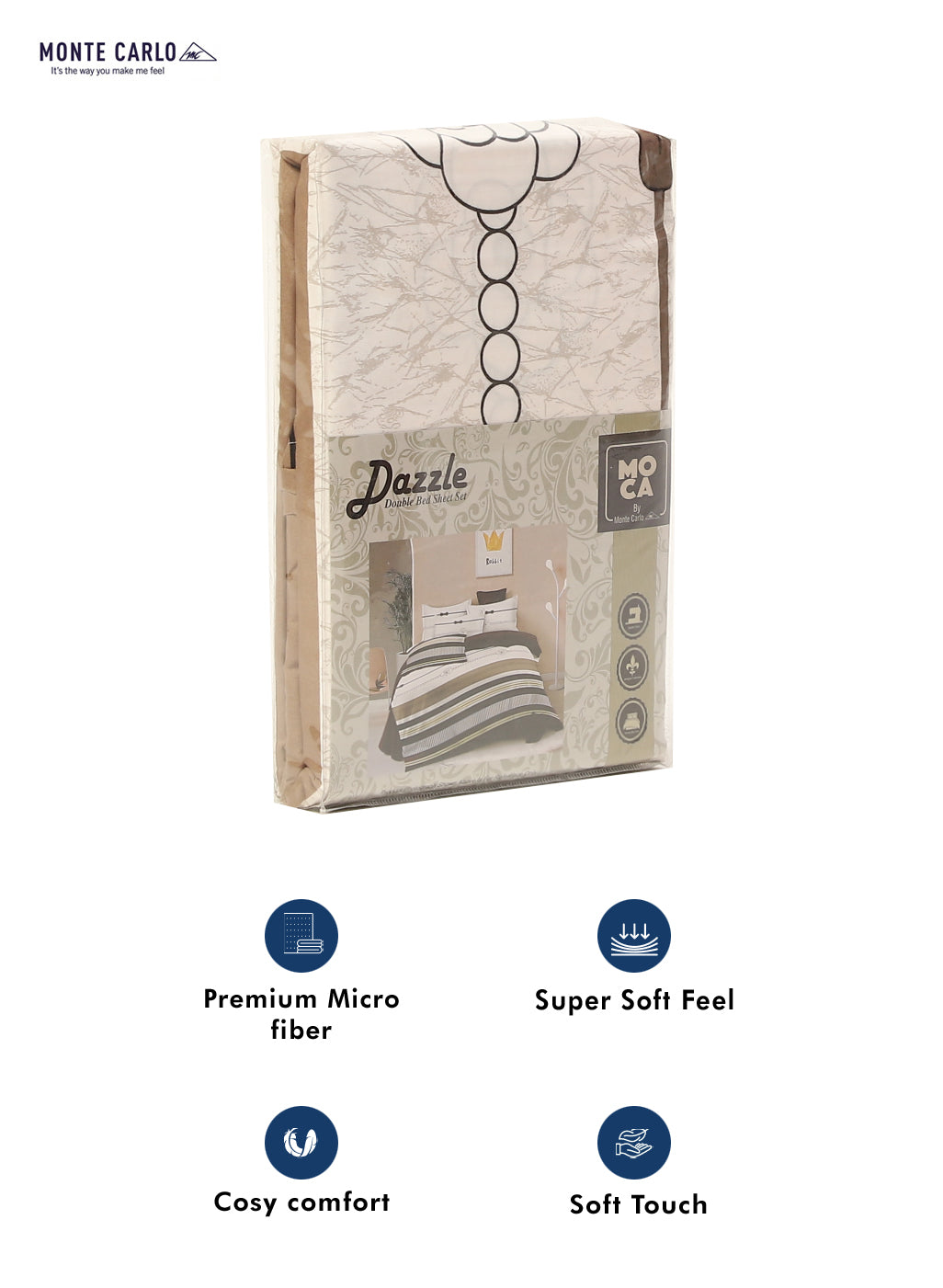 MOCA by Monte Carlo 120 GSM Microfibre Double Bedsheet with 2 Pillow Covers