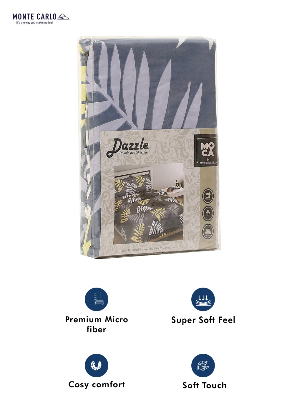 MOCA by Monte Carlo 120 GSM Microfibre Double Bedsheet with 2 Pillow Covers