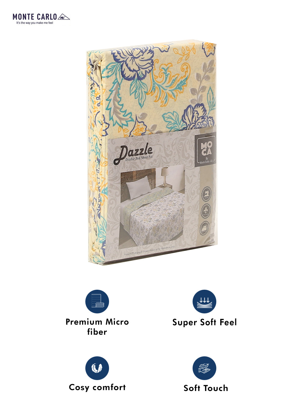 MOCA by Monte Carlo 120 GSM Microfibre Double Bedsheet with 2 Pillow Covers