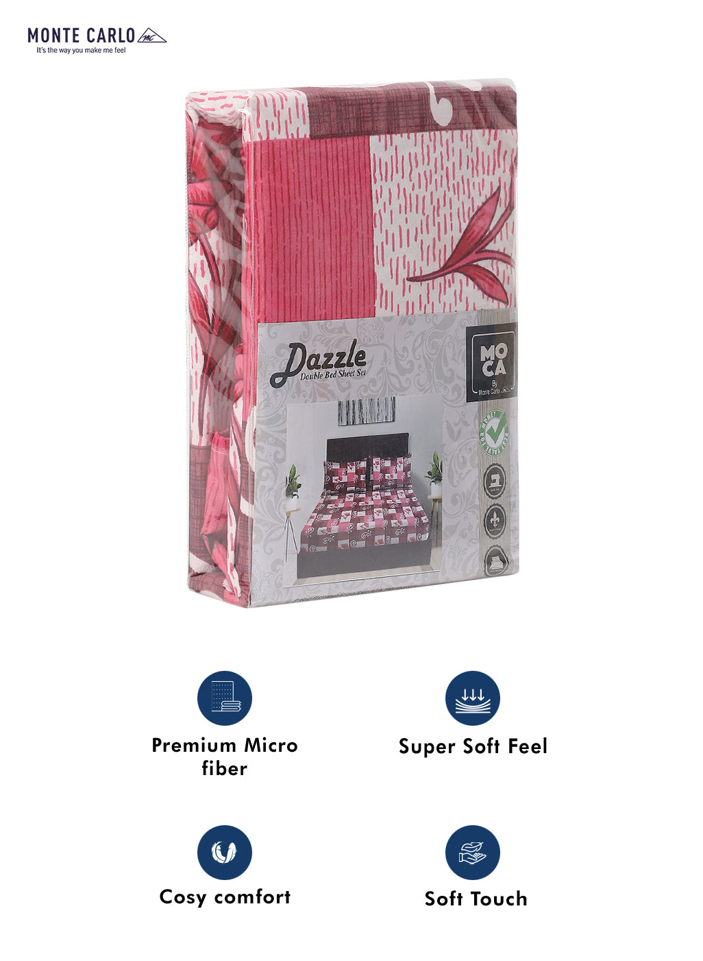 MOCA by Monte Carlo 120 GSM Microfibre Double Bedsheet (2 Pcs Set)