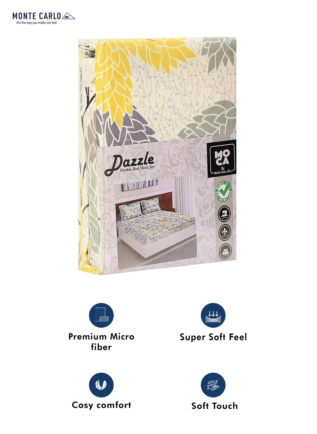 MOCA by Monte Carlo 120 GSM Microfibre Double Bedsheet (2 Pcs Set)