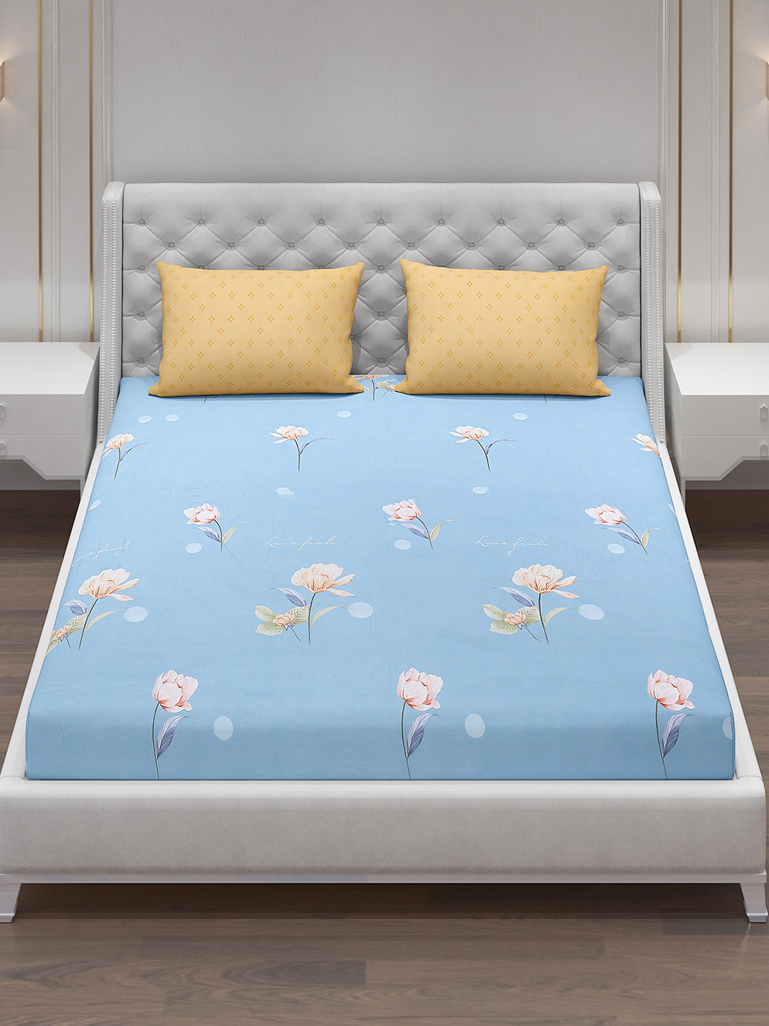 130 GSM Polyester Double Bed Bedsheet with 2 Pillow Covers