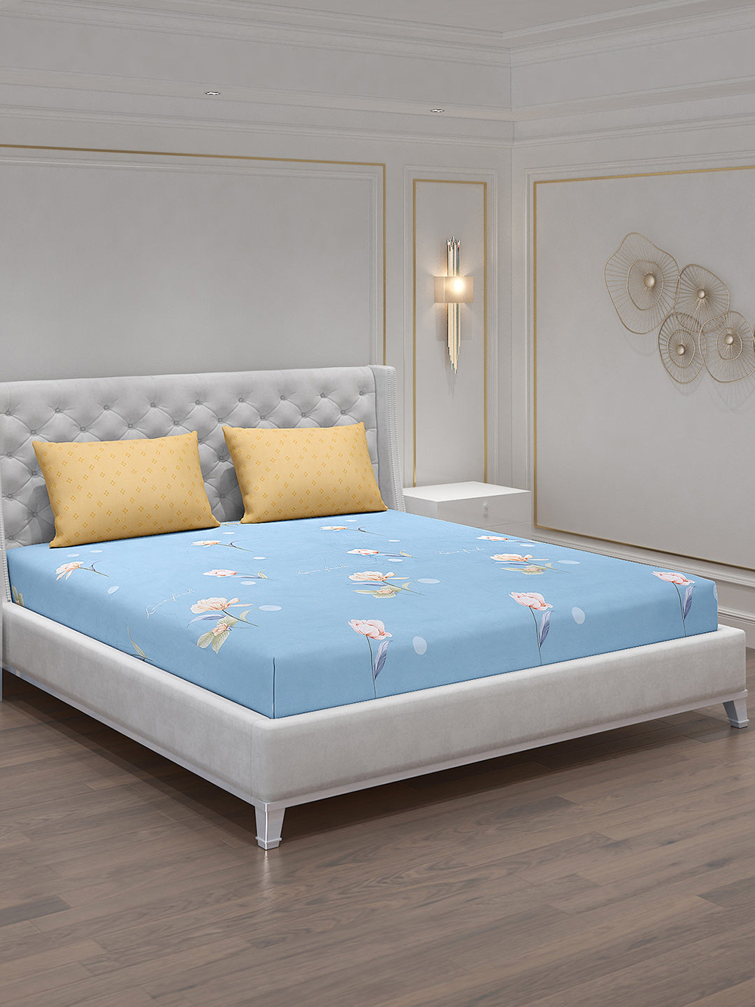 130 GSM Polyester Double Bed Bedsheet with 2 Pillow Covers