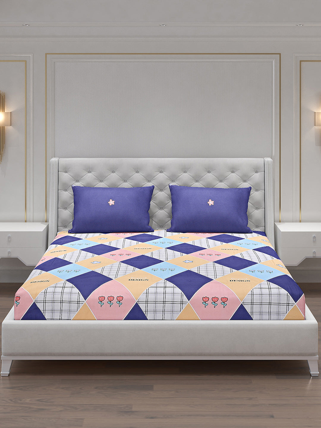 130 GSM Polyester Double Bed Bedsheet with 2 Pillow Covers