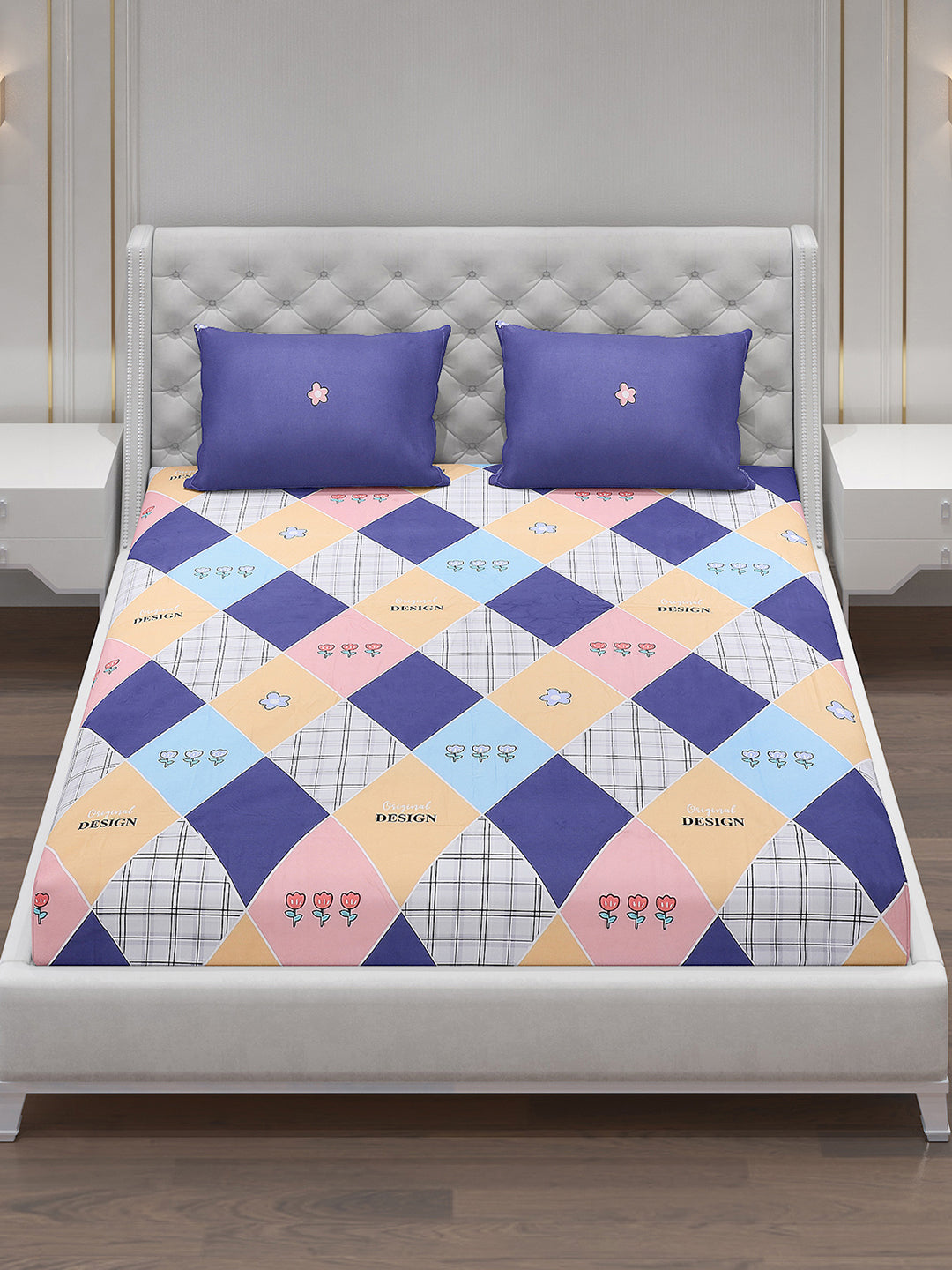 130 GSM Polyester Double Bed Bedsheet with 2 Pillow Covers