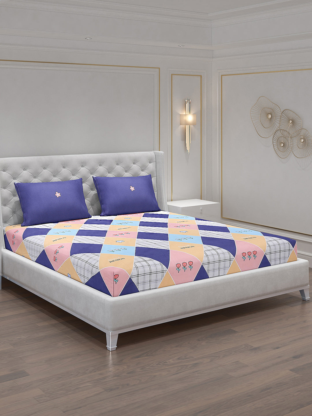 130 GSM Polyester Double Bed Bedsheet with 2 Pillow Covers