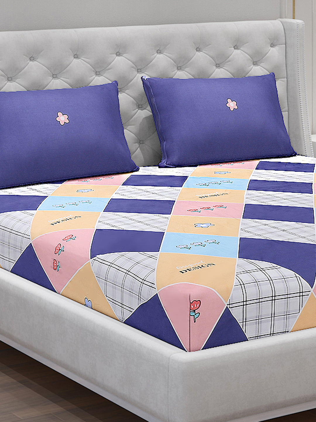 130 GSM Polyester Double Bed Bedsheet with 2 Pillow Covers