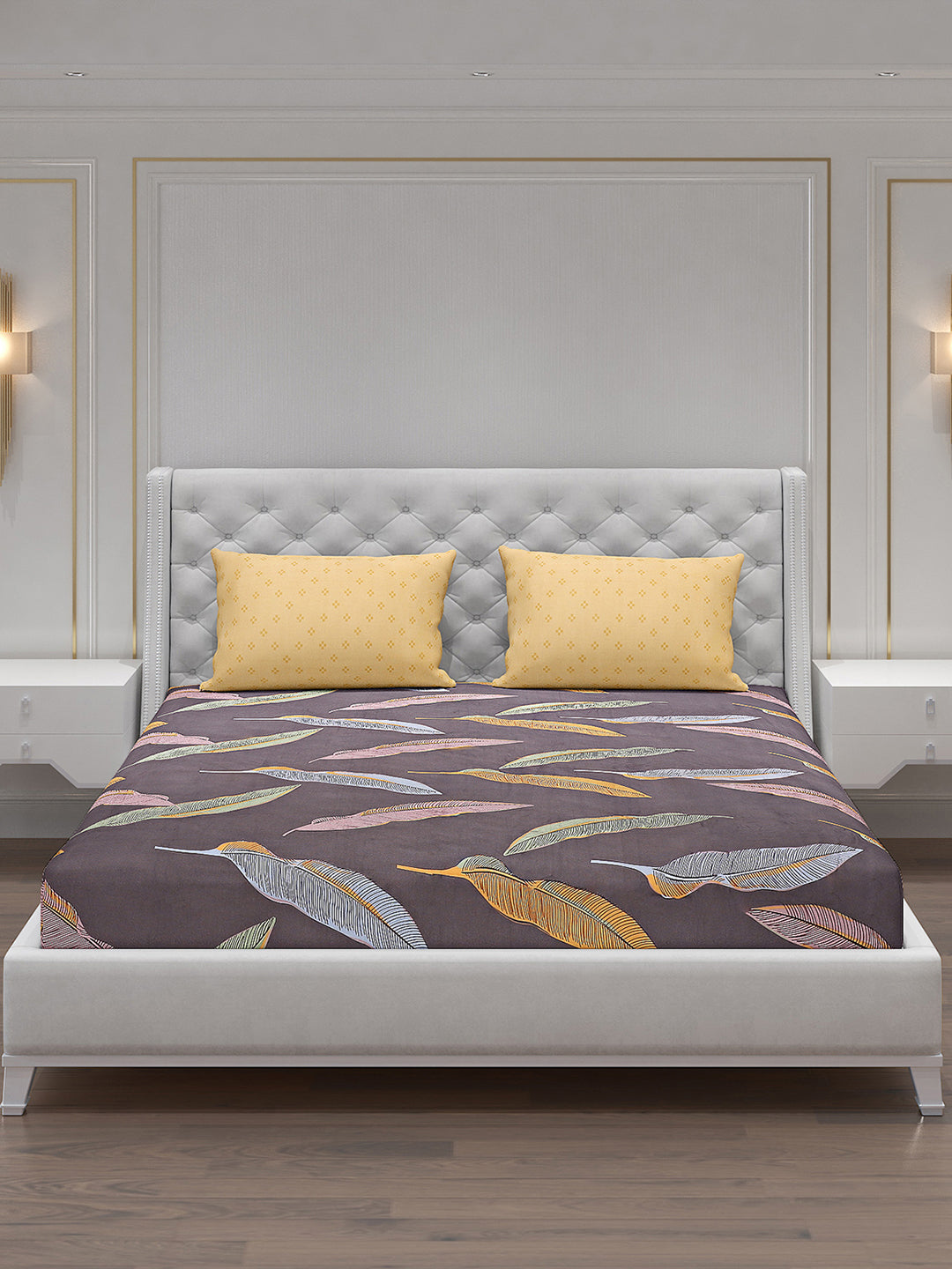 130 GSM Polyester Double Bed Bedsheet with 2 Pillow Covers