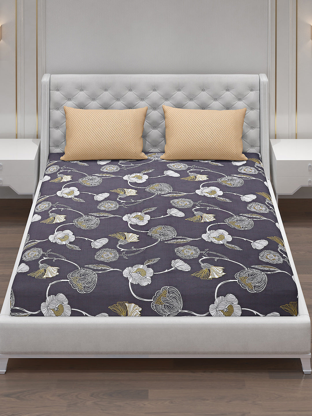 130 GSM Polyester Double Bed Bedsheet with 2 Pillow Covers