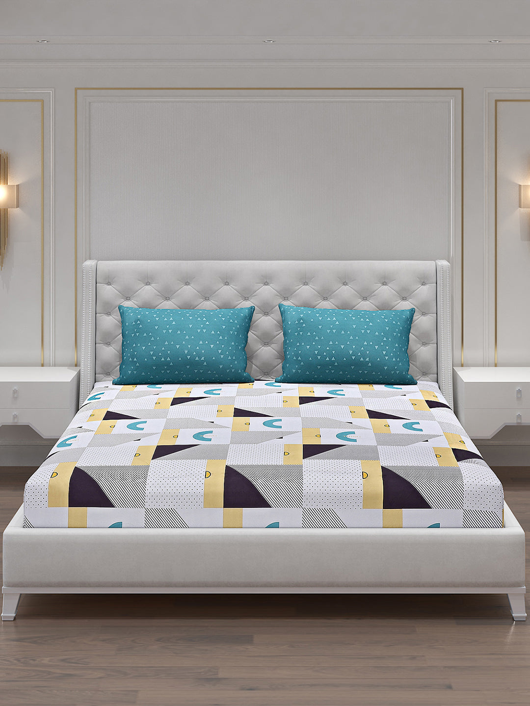 130 GSM Polyester Double Bed Bedsheet with 2 Pillow Covers