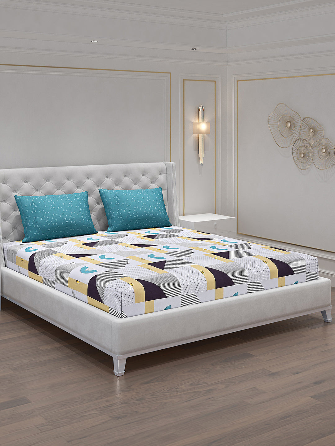 130 GSM Polyester Double Bed Bedsheet with 2 Pillow Covers