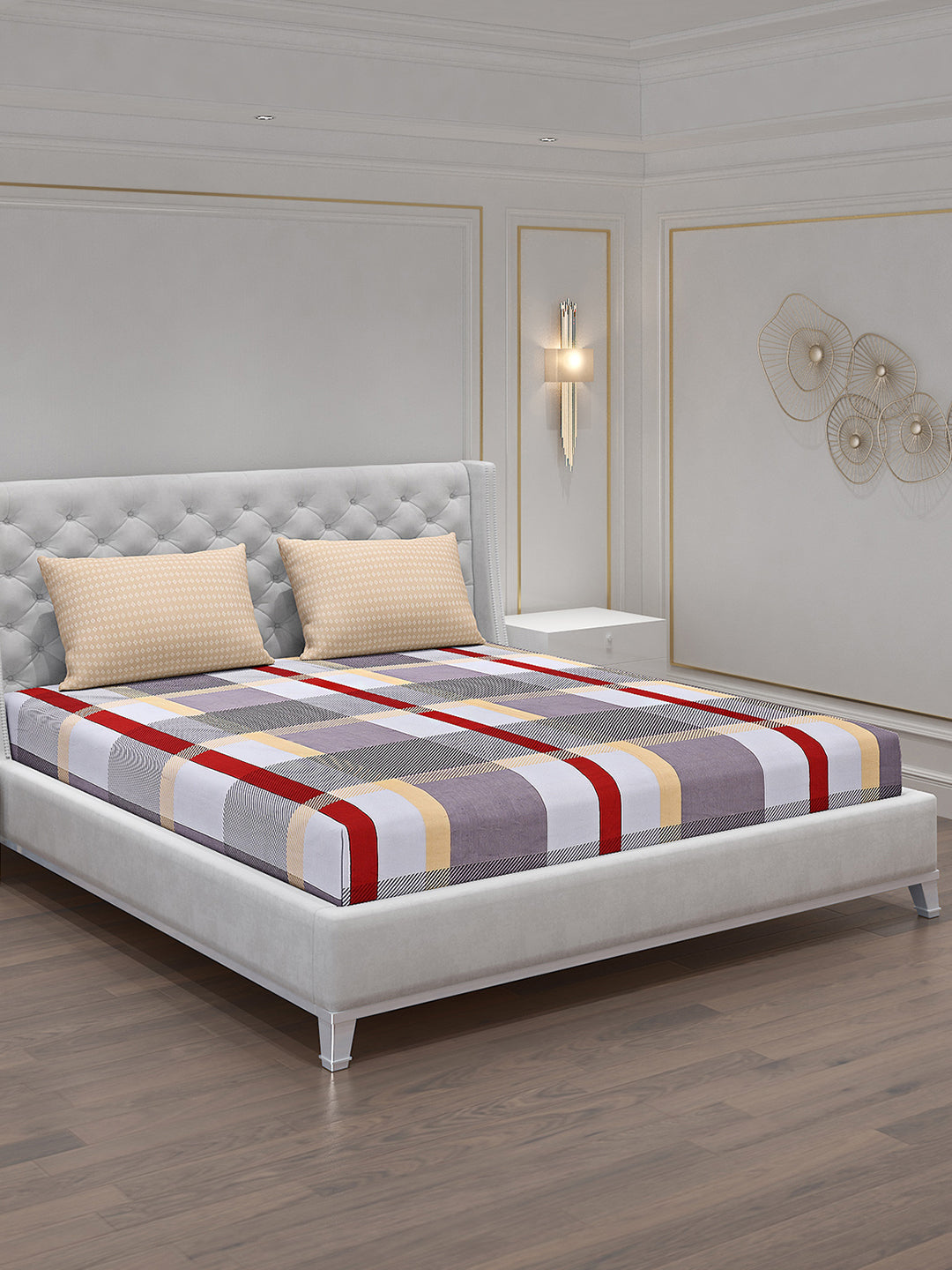 130 GSM Polyester Double Bed Bedsheet with 2 Pillow Covers