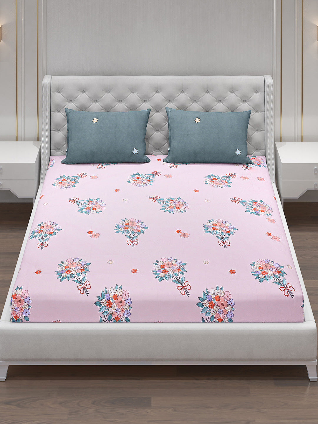 130 GSM Polyester Double Bed Bedsheet with 2 Pillow Covers