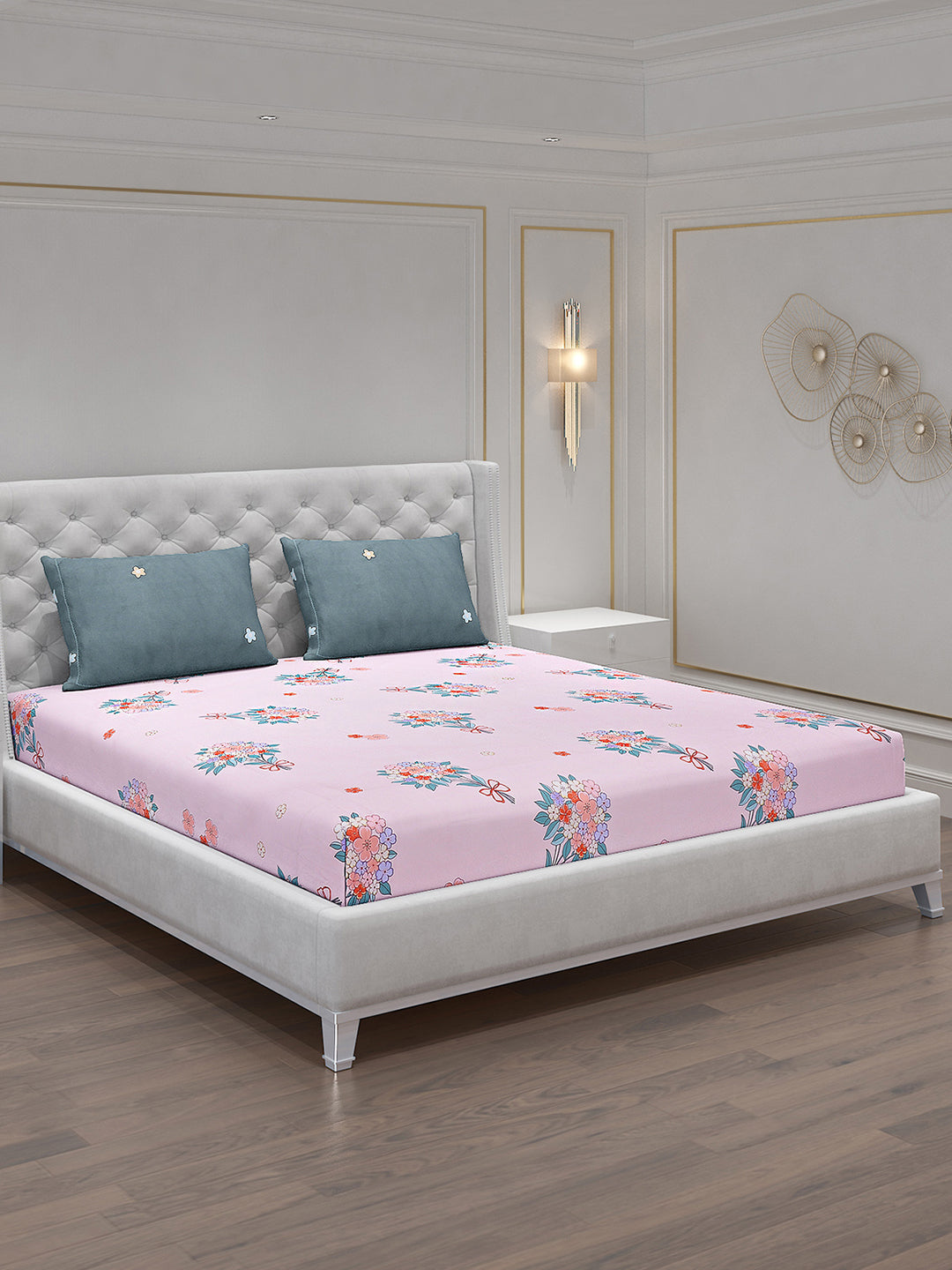 130 GSM Polyester Double Bed Bedsheet with 2 Pillow Covers