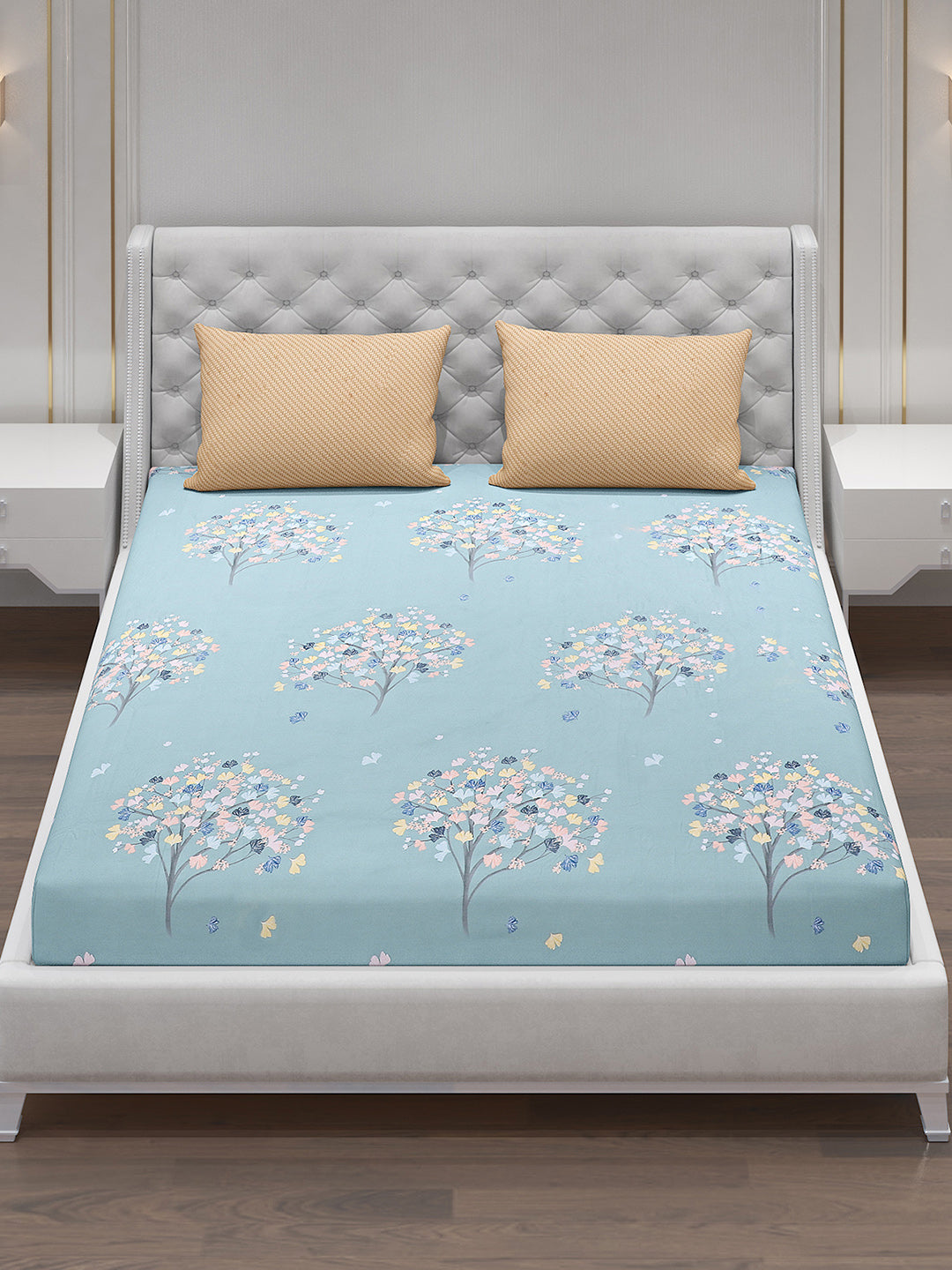 130 GSM Polyester Double Bed Bedsheet with 2 Pillow Covers