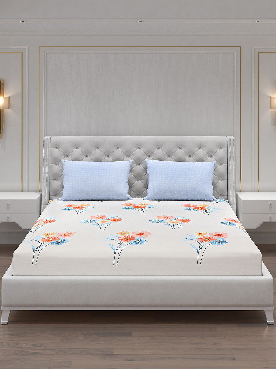 130 GSM Polyester Double Bed Bedsheet with 2 Pillow Covers