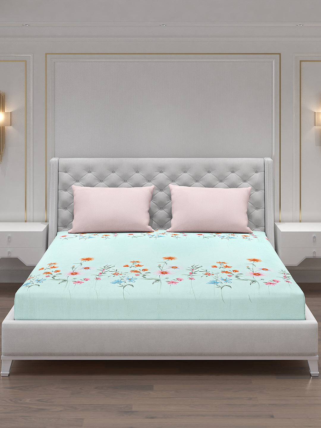 130 GSM Polyester Double Bed Bedsheet with 2 Pillow Covers