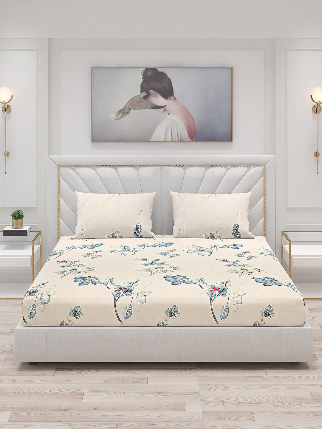 130 GSM Polyester Double Bed Bedsheet with 2 Pillow Covers