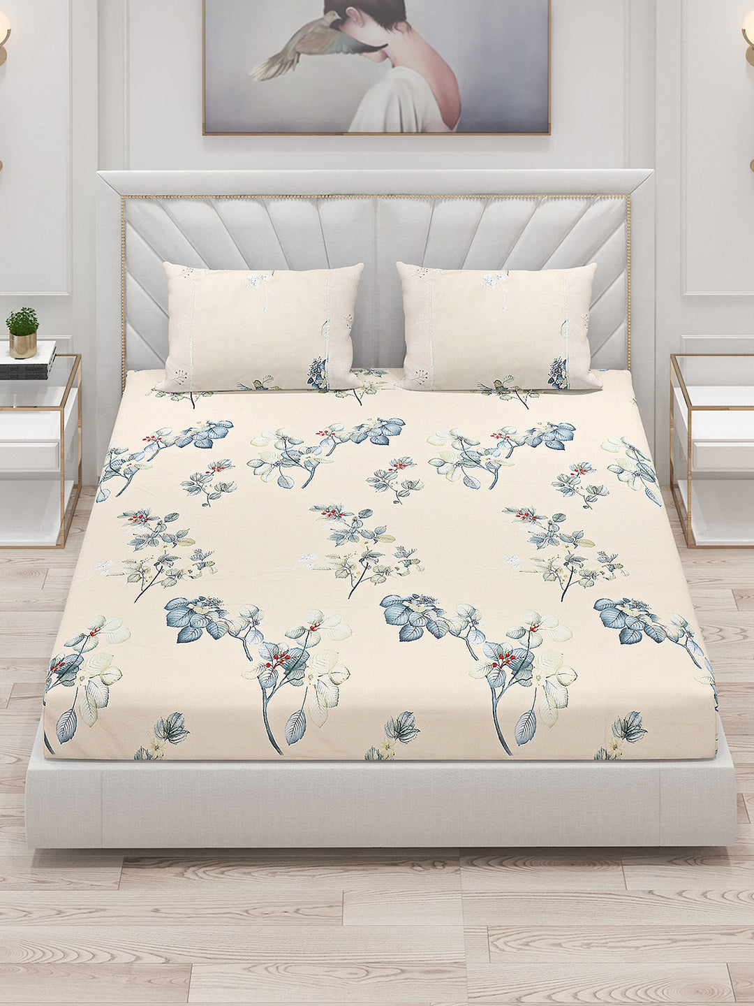 130 GSM Polyester Double Bed Bedsheet with 2 Pillow Covers